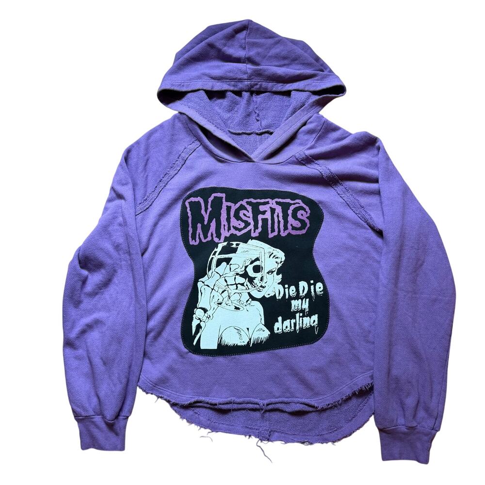 Misfits purple hoodie raw hem oversized upcycle